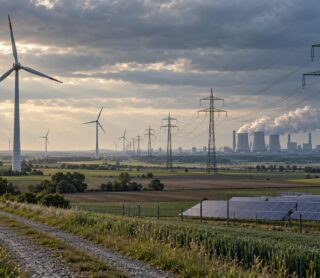 Éoliennes et lignes à haute tension dans un paysage allemand